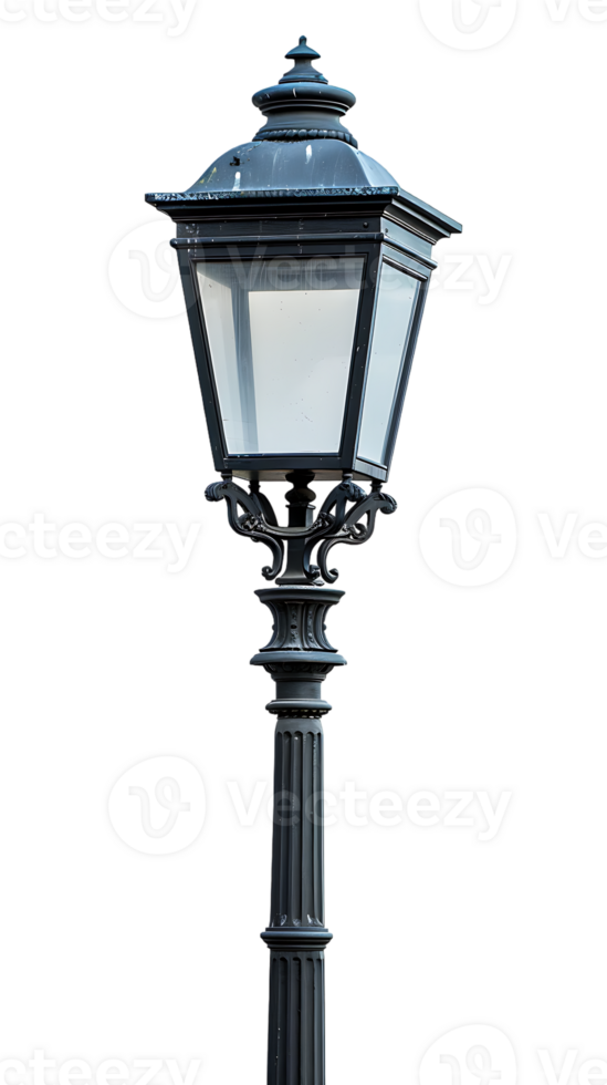 Vintage lamp post isolated against transparent backdrop in a vertical orientation png