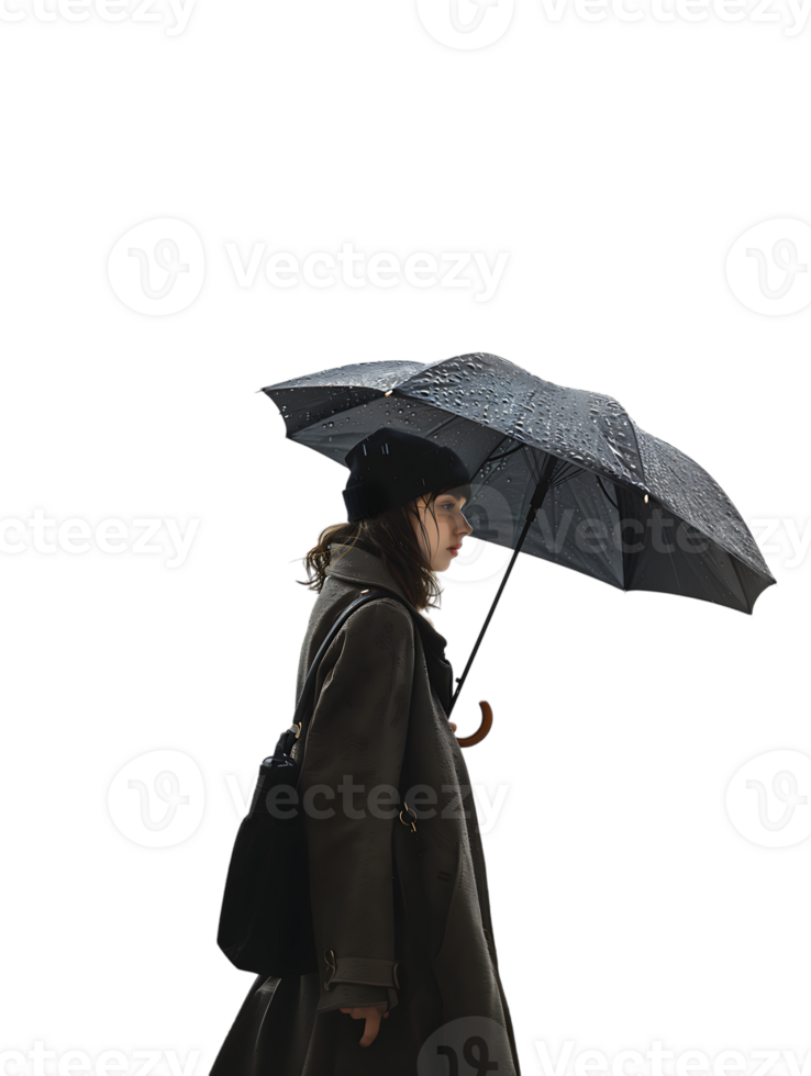 Woman with umbrella, isolated against a transparent background png