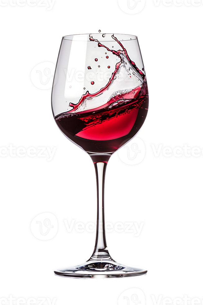 Wine glass with red wine splash, isolated on transparent png