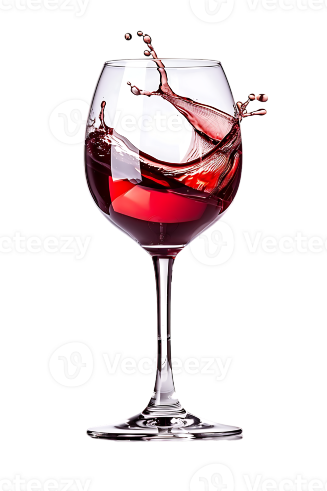 Wine glass with red wine splash, isolated on transparent png