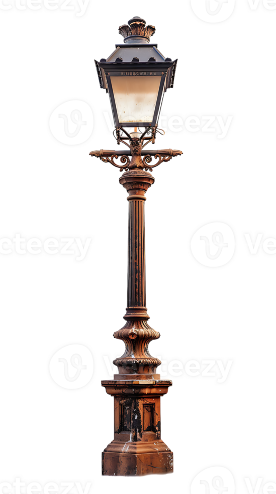 Vintage lamp post isolated against transparent backdrop in a vertical orientation png