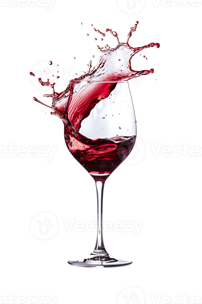 Wine glass with red wine splash, isolated on transparent png