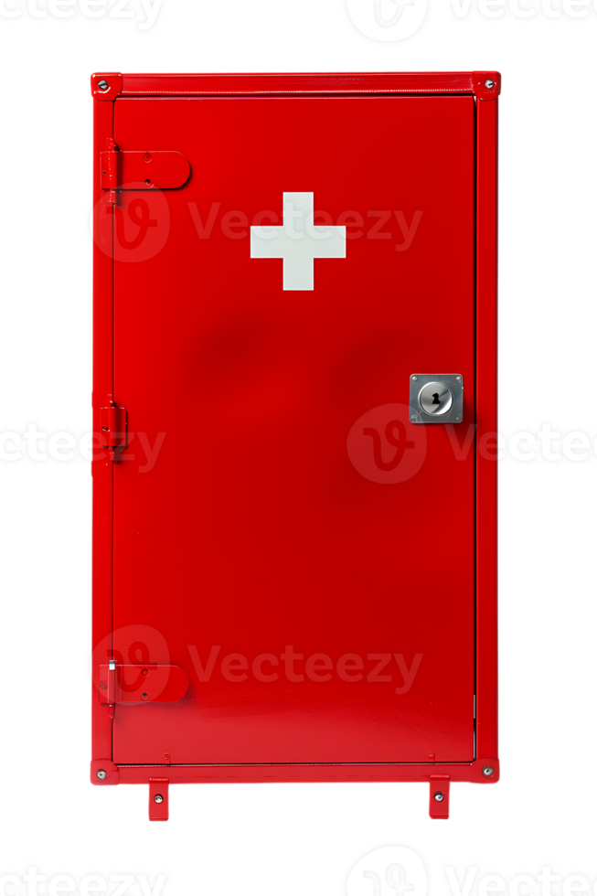 Vertical red first aid cabinet isolated on transparent background png