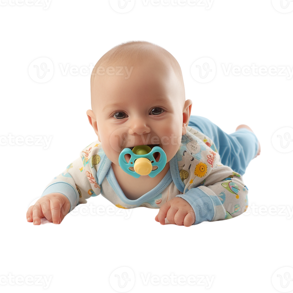 lächelnd Baby Lügen auf das Fußboden mit ein Schnuller im es ist Mund png