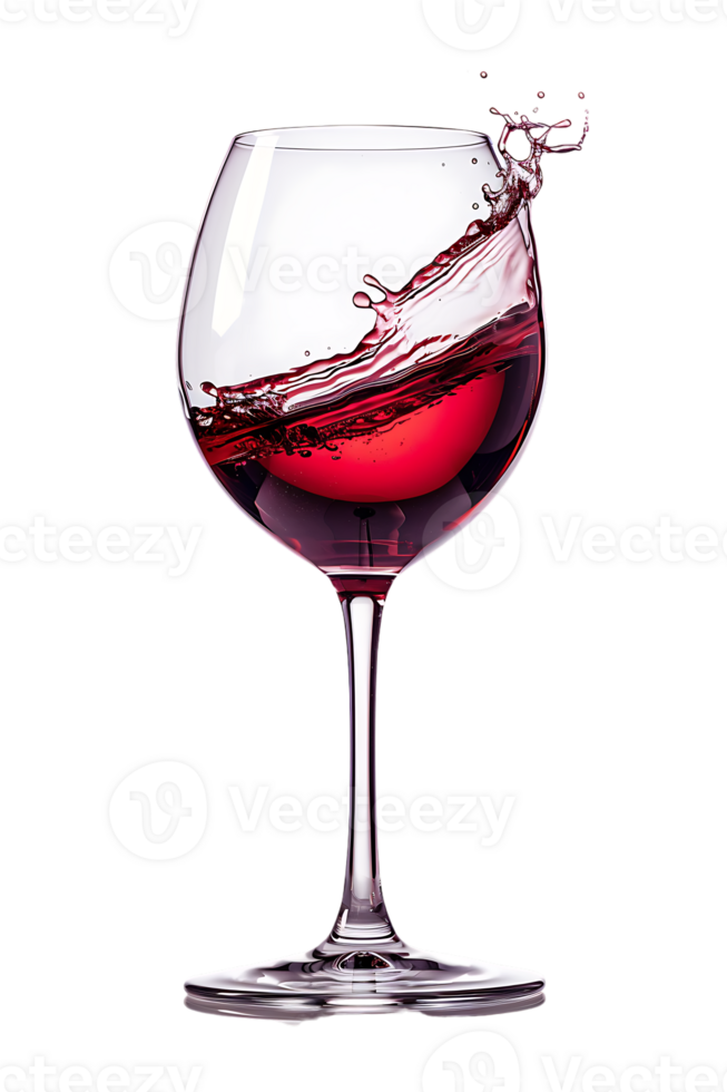 Wine glass with red wine splash, isolated on transparent png