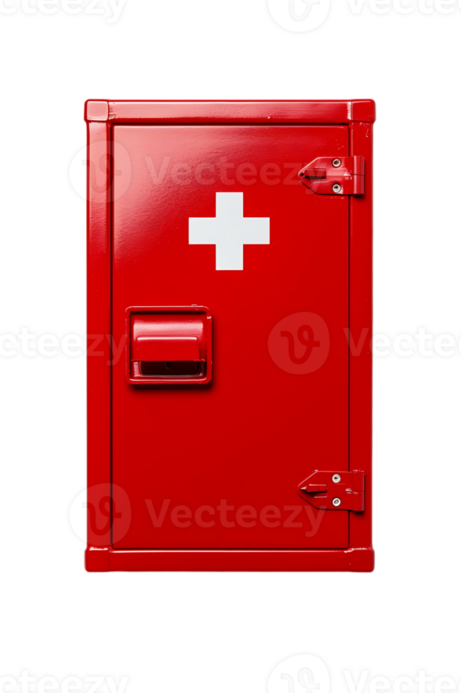 Vertical red first aid cabinet isolated on transparent background png