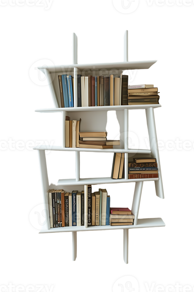 Vertical bookshelf alone against transparent backdrop png