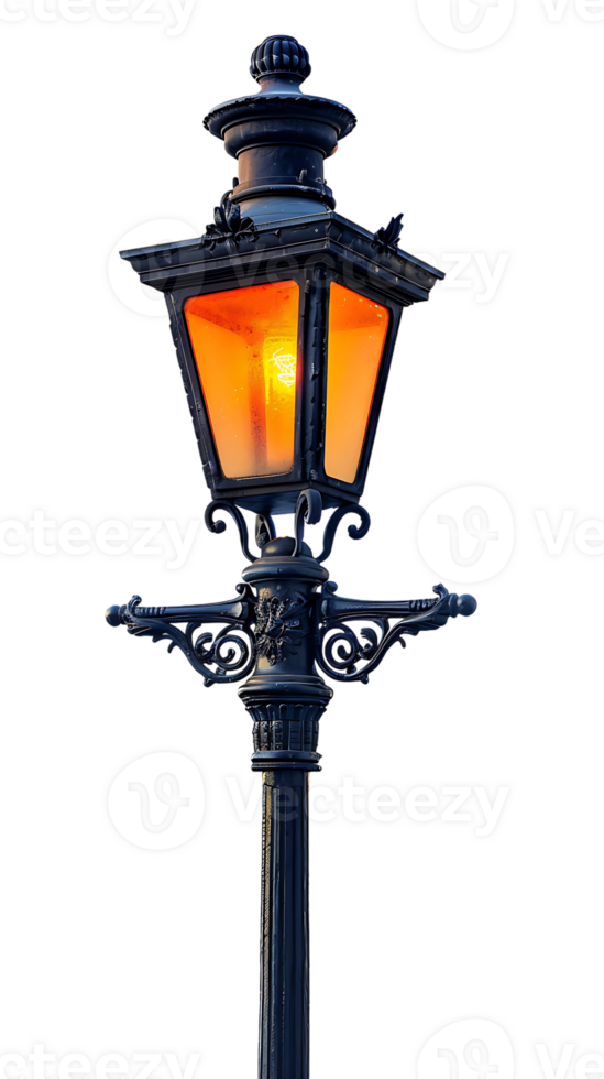 Vintage lamp post isolated against transparent backdrop in a vertical orientation png