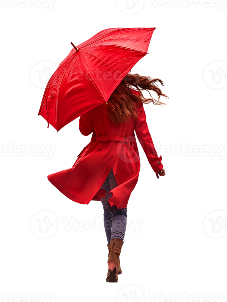 Woman with umbrella, isolated against a transparent background png