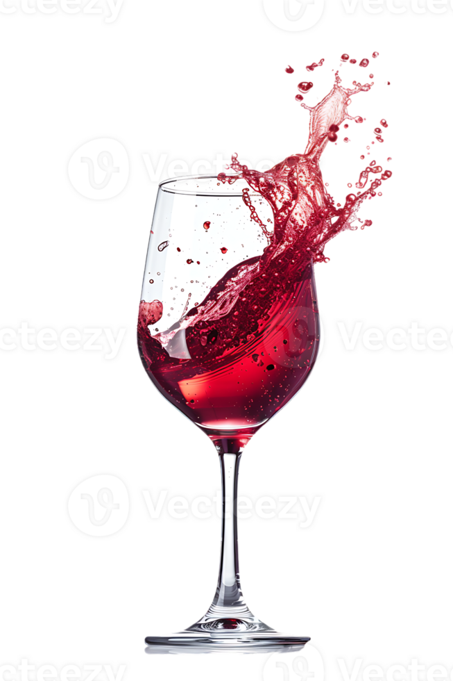 Wine glass with red wine splash, isolated on transparent png