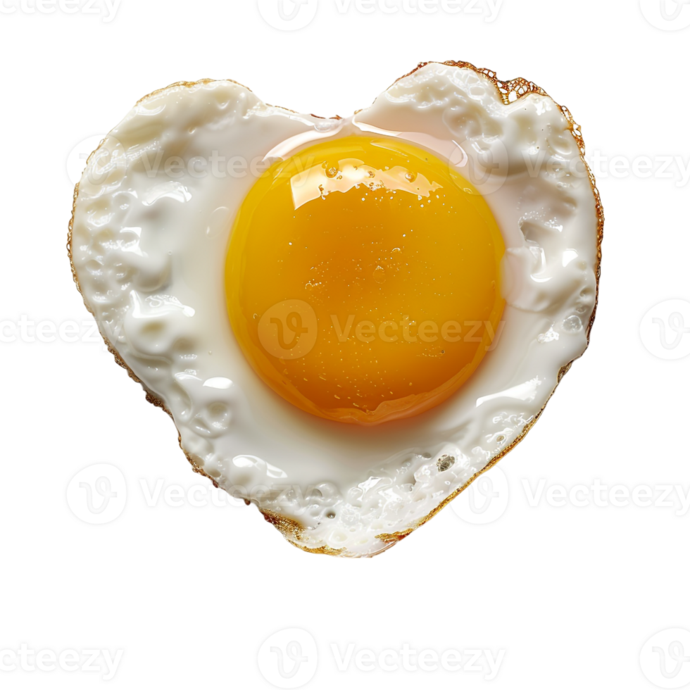 sunny side up egg shaped like a heart, isolated against a transparent background png