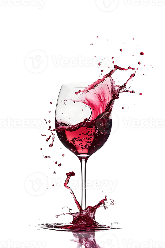 Wine glass with red wine splash, isolated on transparent png