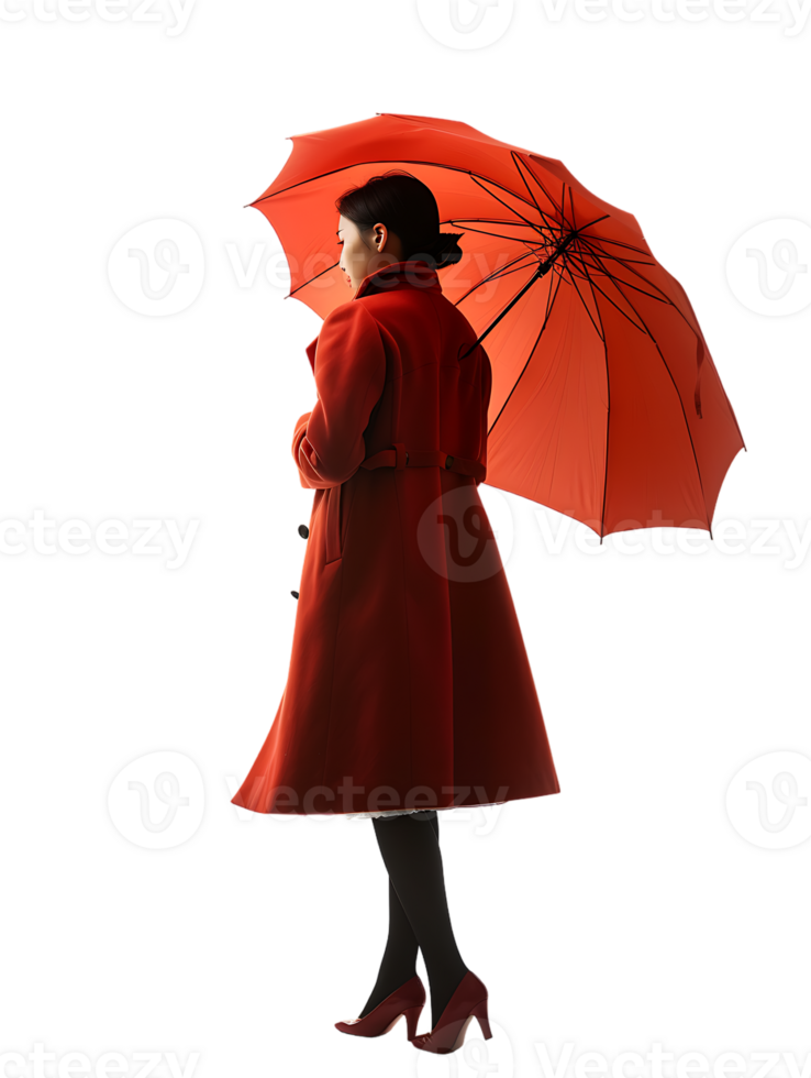 Woman with umbrella, isolated against a transparent background png