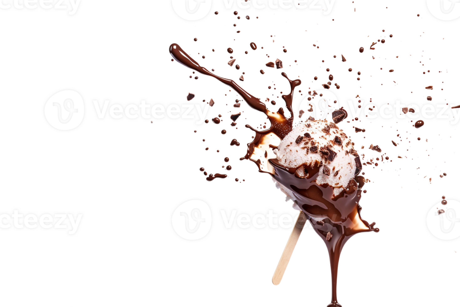 stick kulfa ice cream with a chocolate splash, isolated against a transparent background png
