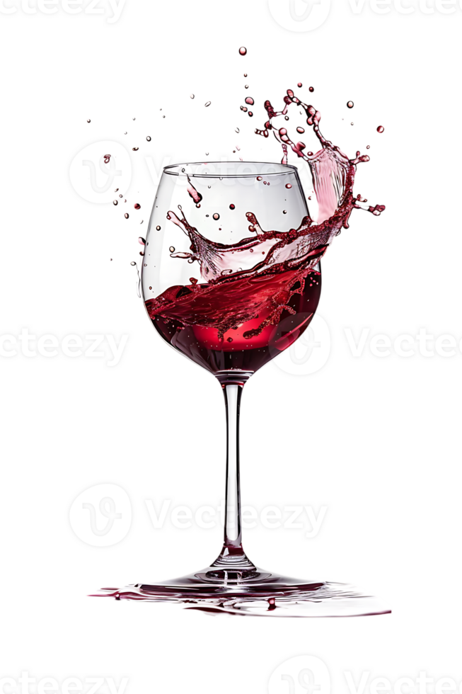 Wine glass with red wine splash, isolated on transparent png