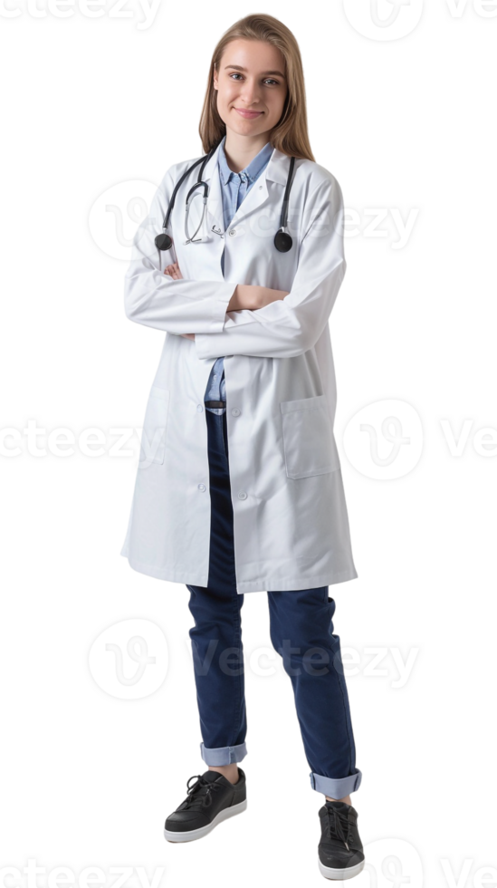 smiling and confident female doctor isolated on a transparent background png