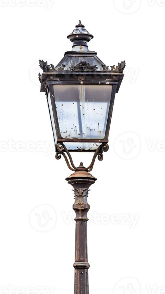 Vintage lamp post isolated against transparent backdrop in a vertical orientation png