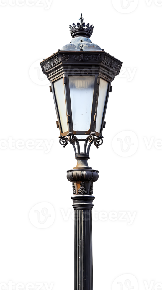 Vintage lamp post isolated against transparent backdrop in a vertical orientation png