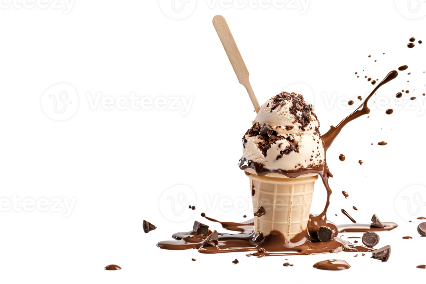 stick kulfa ice cream with a chocolate splash, isolated against a transparent background png