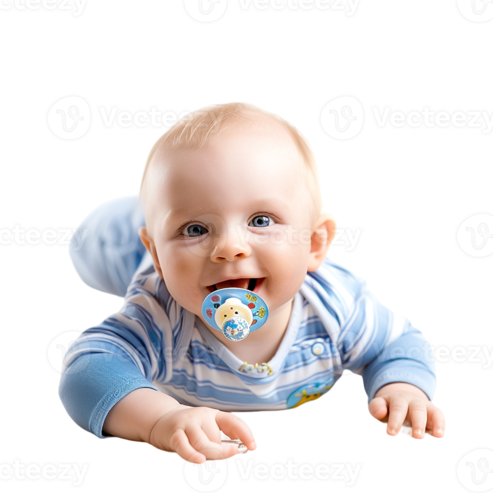 lächelnd Baby Lügen auf das Fußboden mit ein Schnuller im es ist Mund png