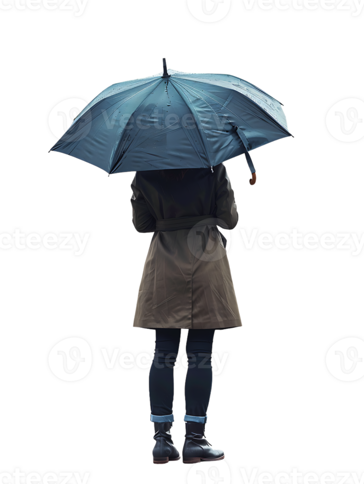 Woman with umbrella, isolated against a transparent background png