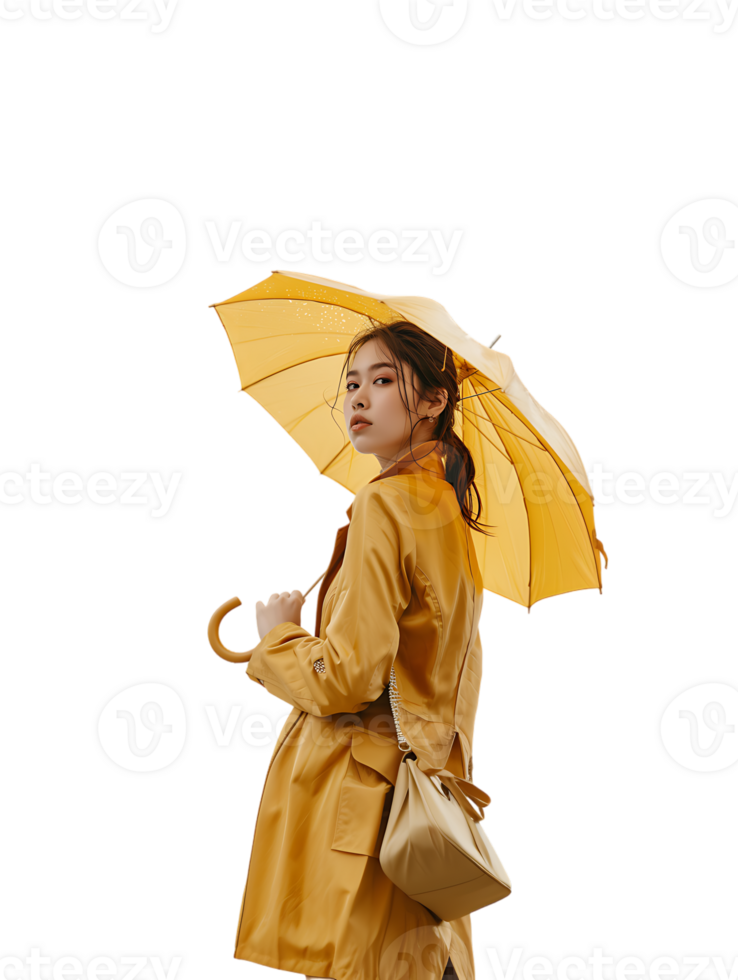 Woman with umbrella, isolated against a transparent background png