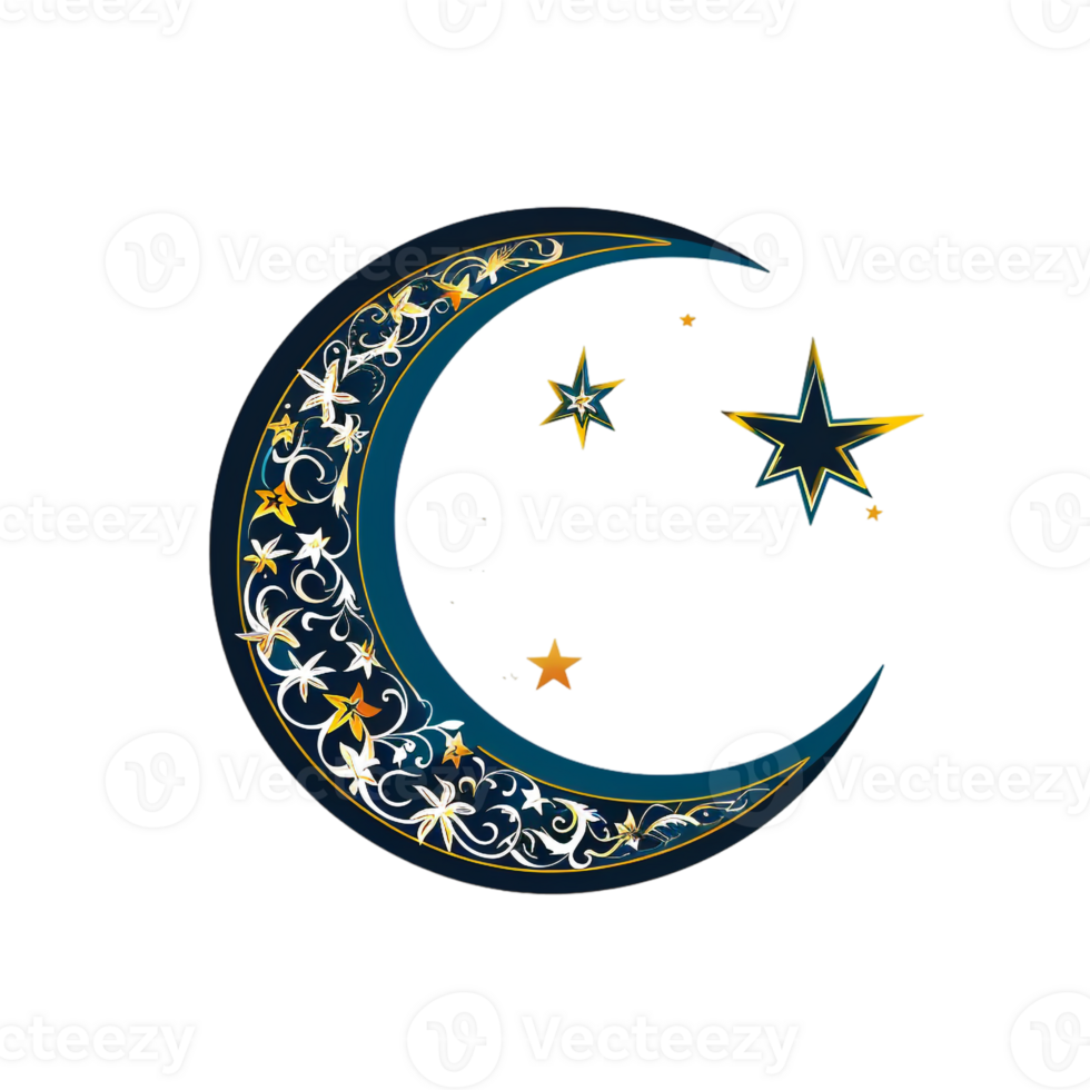 Ramadan moon and star design against transparent backdrop png