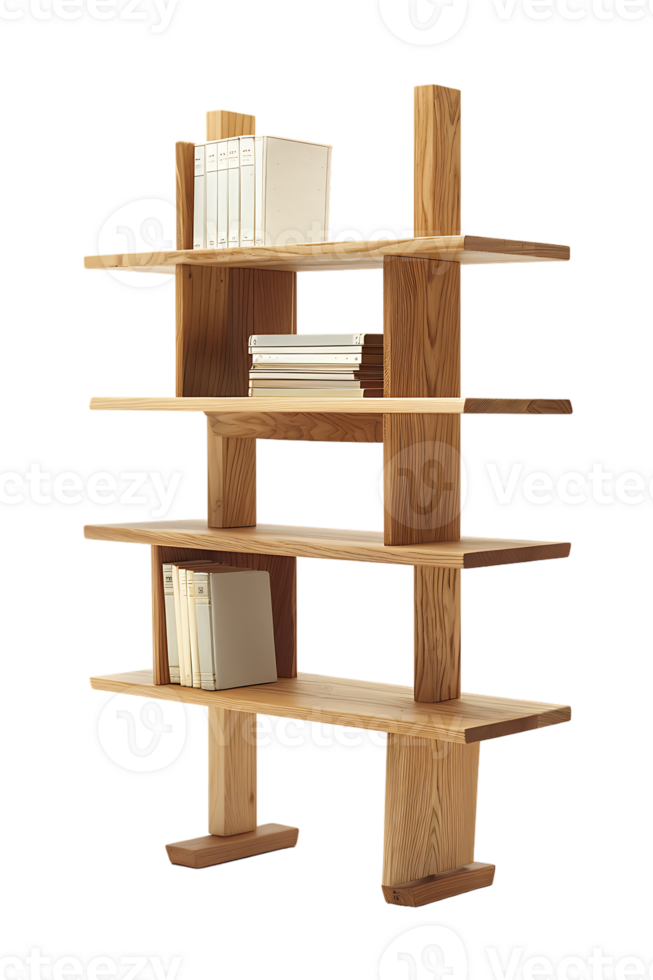 Vertical bookshelf alone against transparent backdrop png