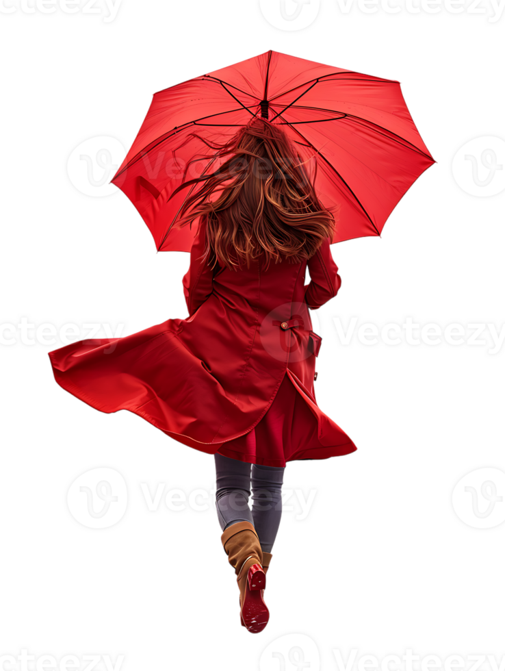 Woman with umbrella, isolated against a transparent background png