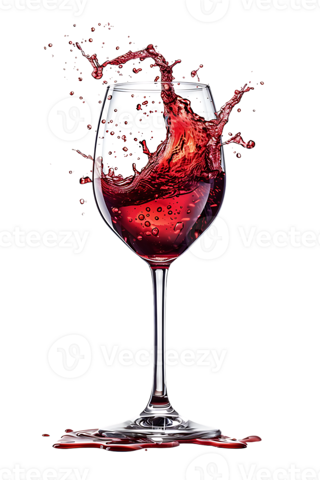 Wine glass with red wine splash, isolated on transparent png