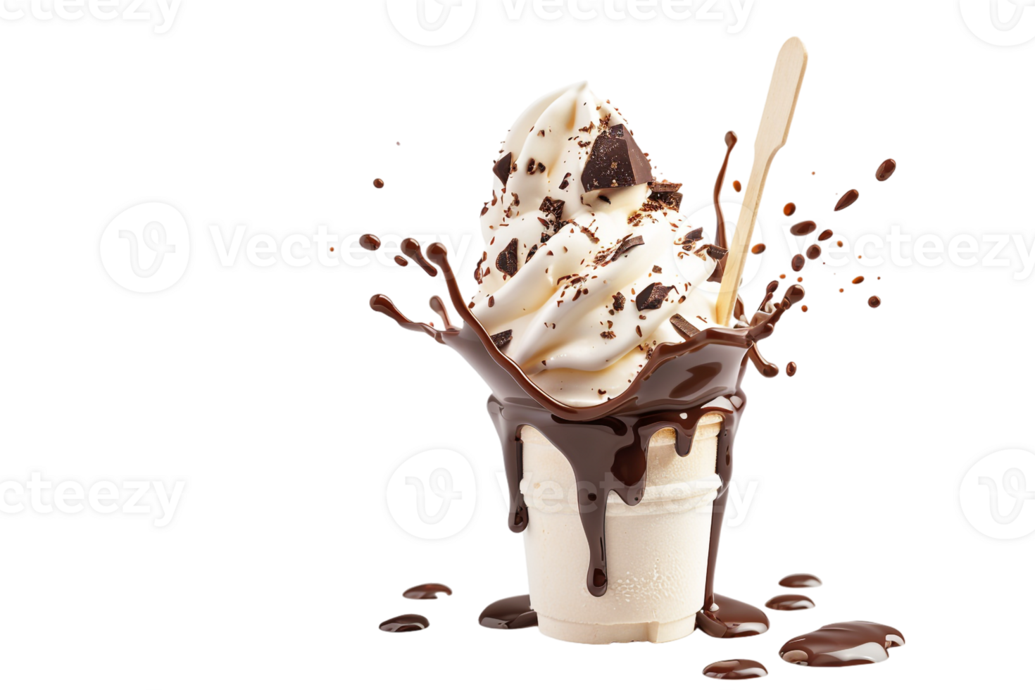 stick kulfa ice cream with a chocolate splash, isolated against a transparent background png
