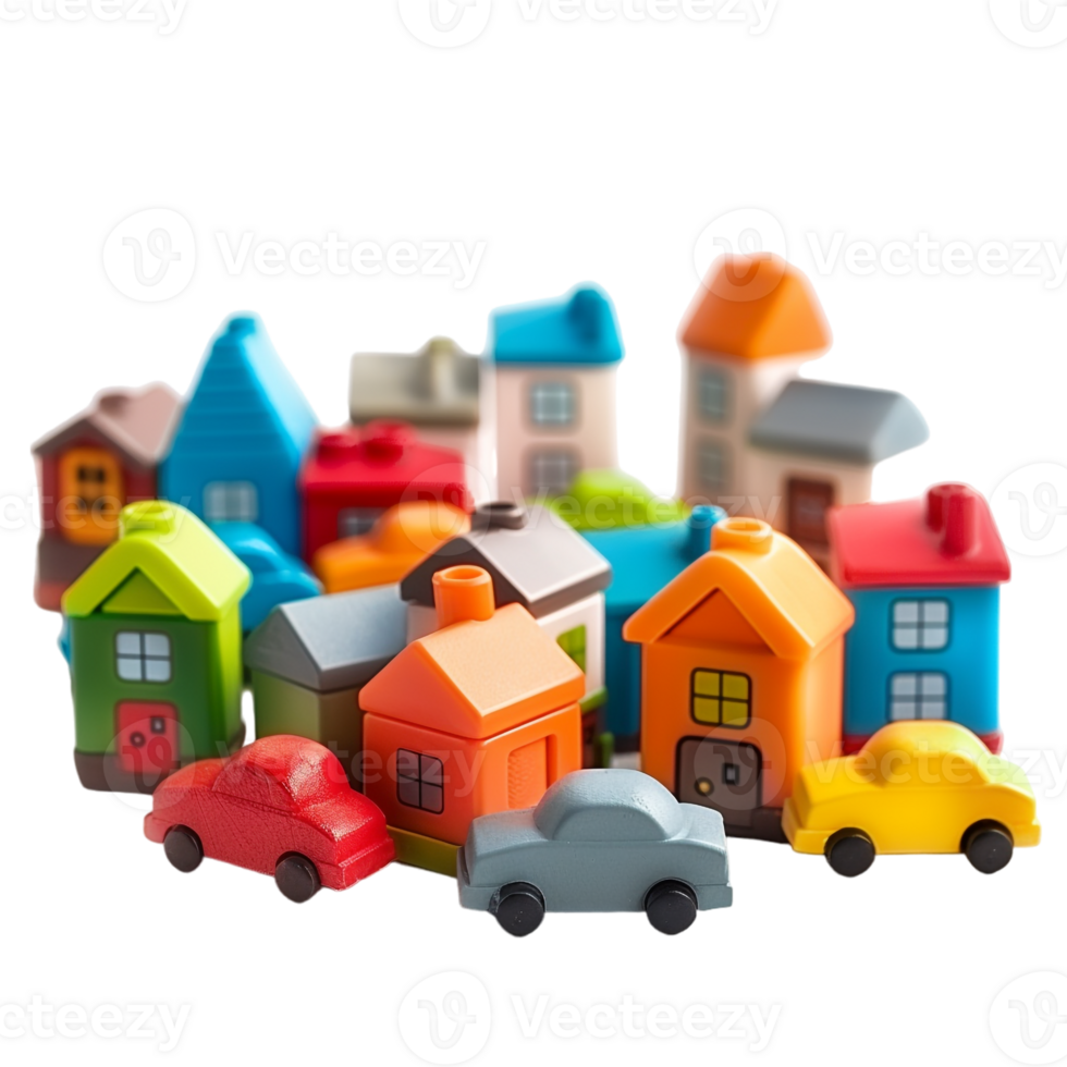 Toy blocks town isolated on transparent background png