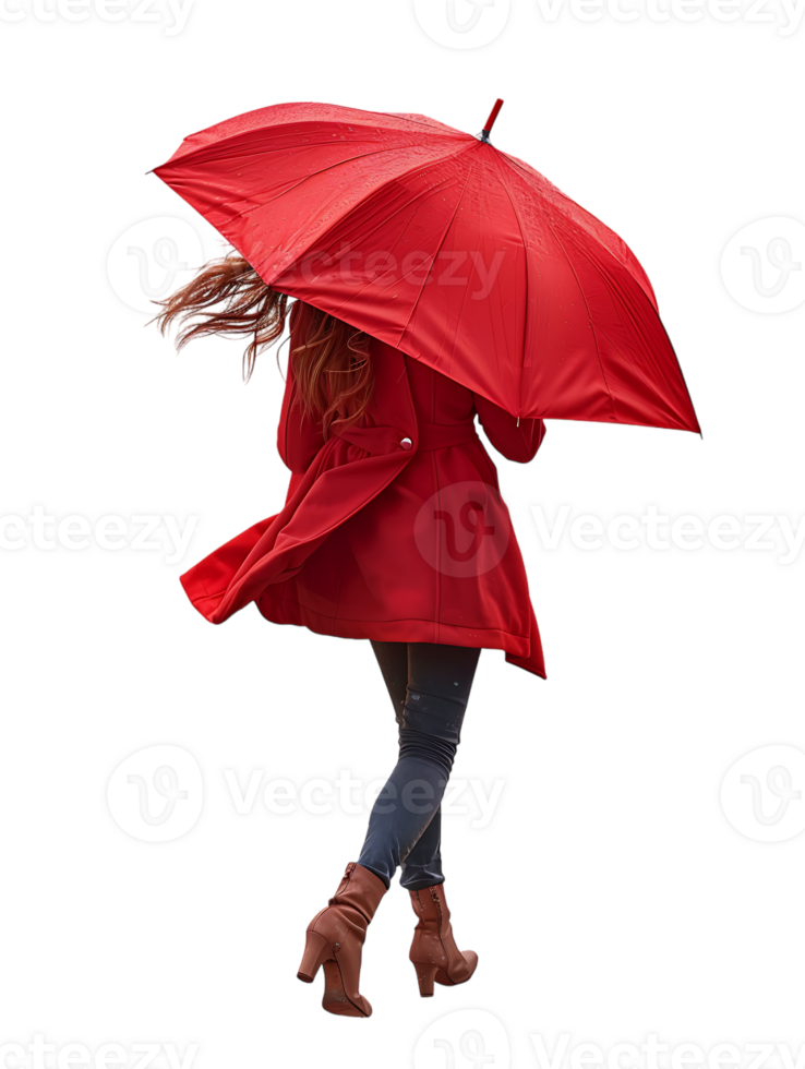 Woman with umbrella, isolated against a transparent background png