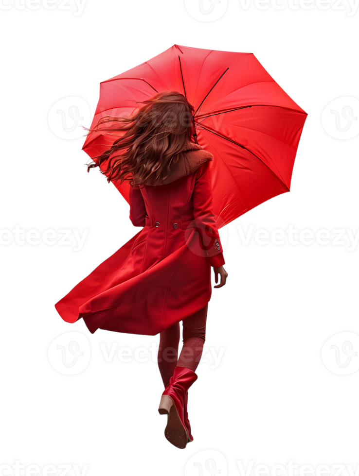 Woman with umbrella, isolated against a transparent background png