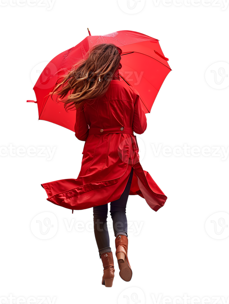 Woman with umbrella, isolated against a transparent background png