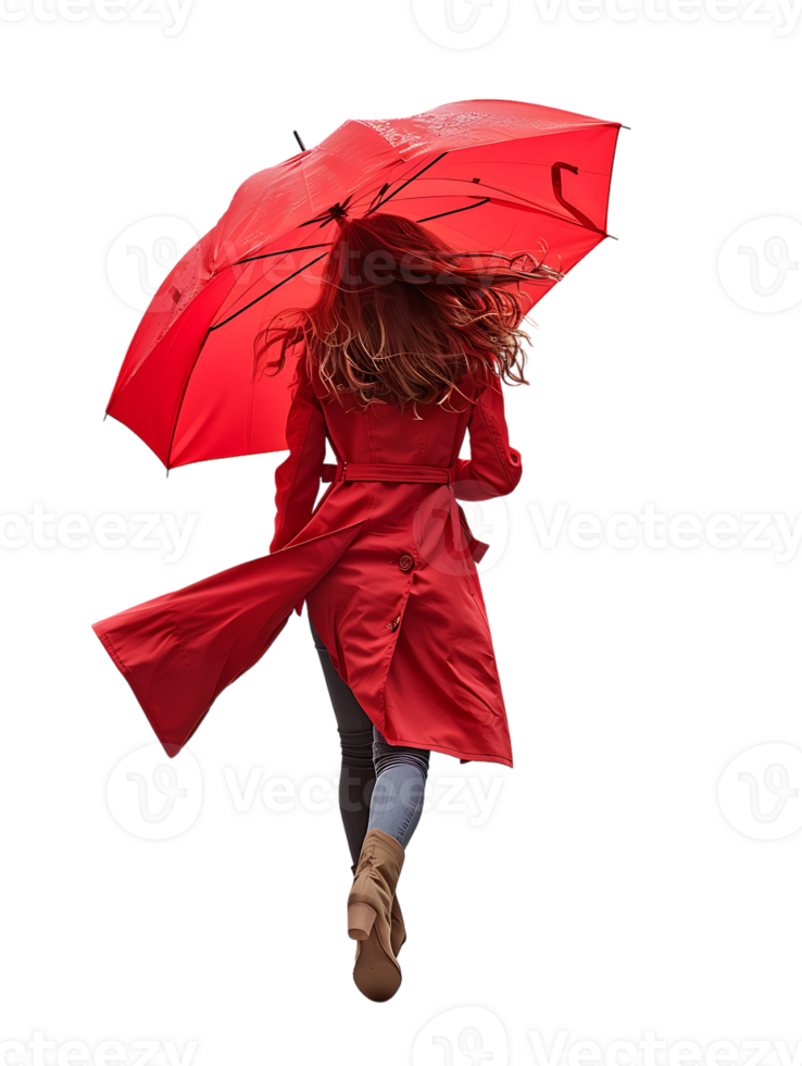 Woman with umbrella, isolated against a transparent background png