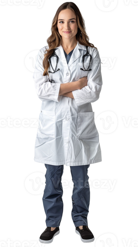 smiling and confident female doctor isolated on a transparent background png