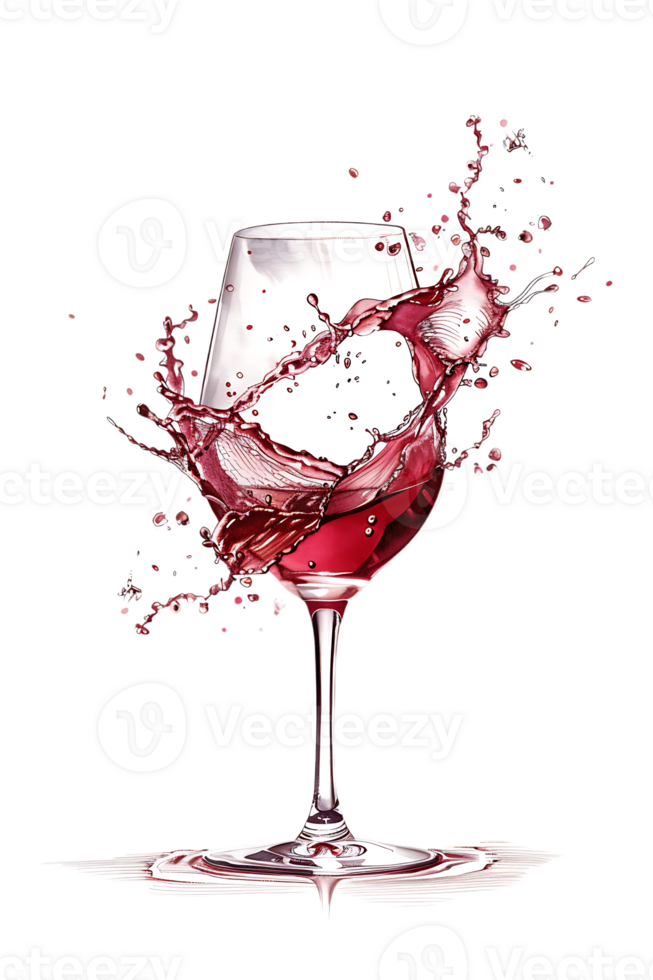 Wine glass with red wine splash, isolated on transparent png