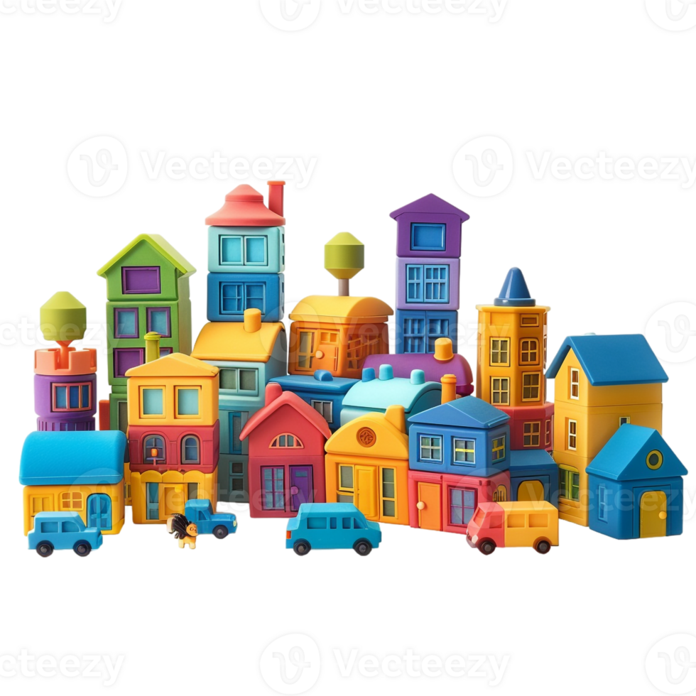 Toy blocks town isolated on transparent background png