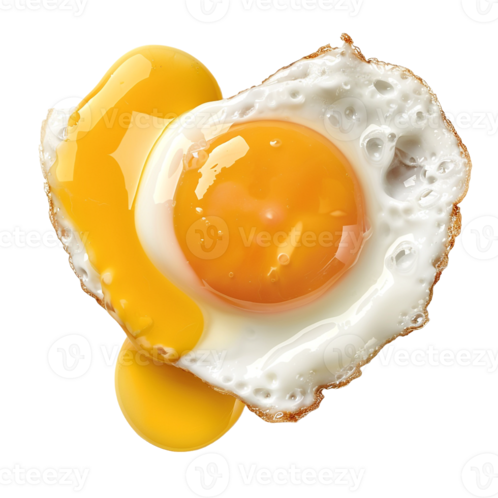 sunny side up egg shaped like a heart, isolated against a transparent background png