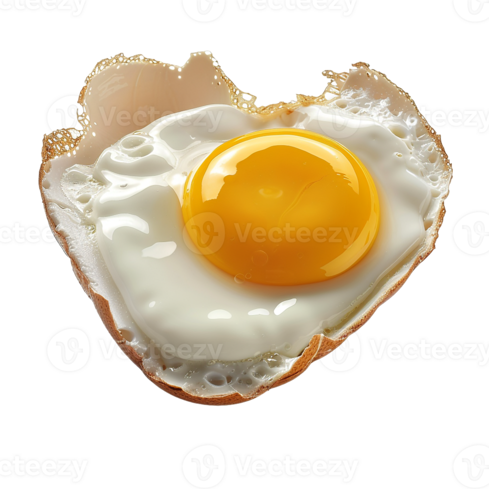 sunny side up egg shaped like a heart, isolated against a transparent background png