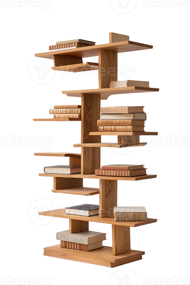 Vertical bookshelf alone against transparent backdrop png