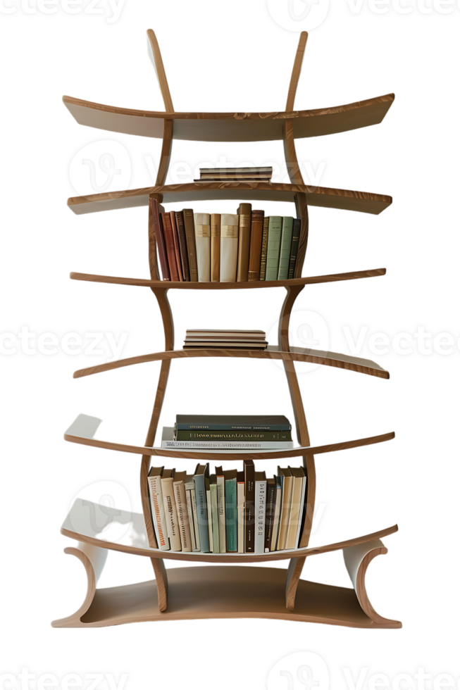 Vertical bookshelf alone against transparent backdrop png