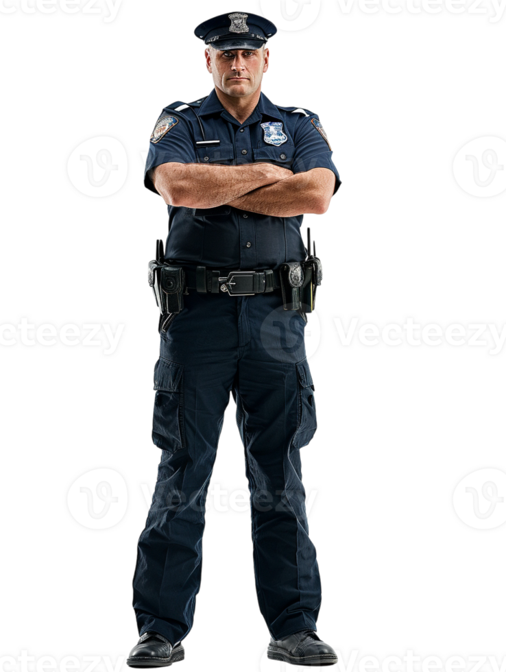 Policeman with crossed arms against transparent backdrop png