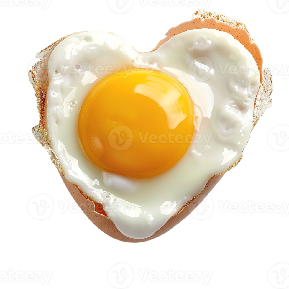 sunny side up egg shaped like a heart, isolated against a transparent background png