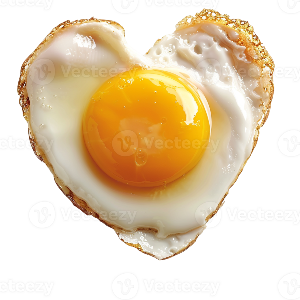 sunny side up egg shaped like a heart, isolated against a transparent background png