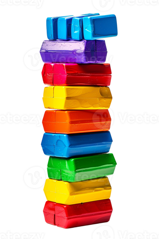 stack of colorful toy blocks, set against a transparent background png