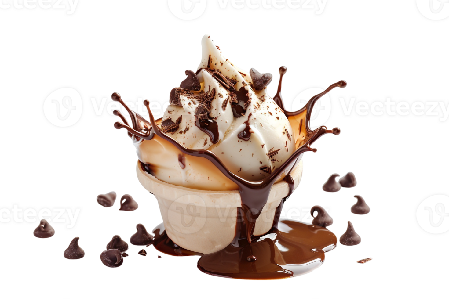 stick kulfa ice cream with a chocolate splash, isolated against a transparent background png