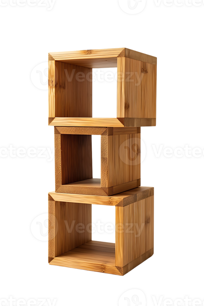 Vertical wooden cube shelf isolated on transparent background png