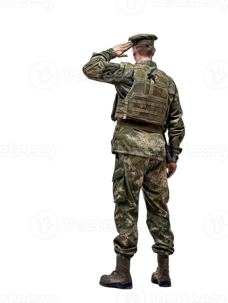 Soldier saluting, isolated on transparent background png